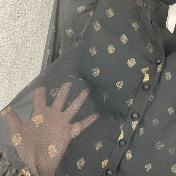 H&M Tunic Top Womens Peasant Sheer Size S Boho Black Oversized - Picture 4 of 8